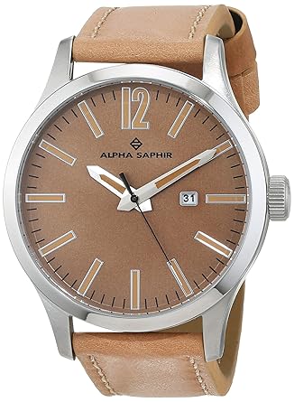Alpha Saphir Herren Analog Quarz Uhr mit Leder Armband 381D
