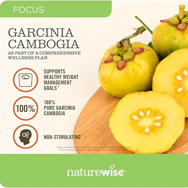 NATUREWISE GARCINIA CAMBOGIA – 60% HCA CONCENTRATION EXTRACT, NATURAL SUPPORT FOR WEIGHT GOALS AND ENERGY LEVELS – VEGAN, NON-GMO, GLUTEN FREE – 180 CAPSULES[2-6 MONTH SUPPLY]