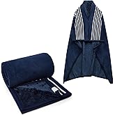 forestfish Fleece Wearable Blanket Plus Size, Comfy Lightweight Lap Blanket Poncho Throw With Buttons, 63“x 55”(Blue)