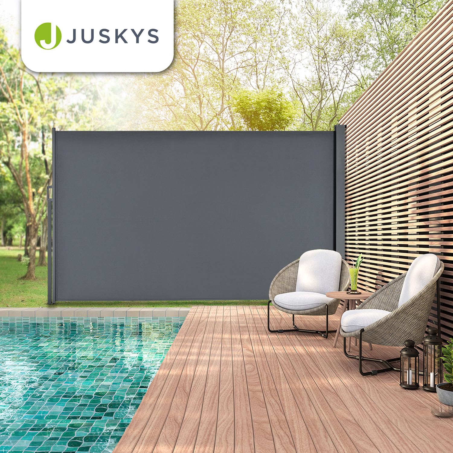 Juskys® Seitenmarkise Dubai 180 x 300 cm ausziehbar Blickdicht, Sichtschutz für Balkon & Terrasse, Seitenrollo mit Wandhalterung - grau 7