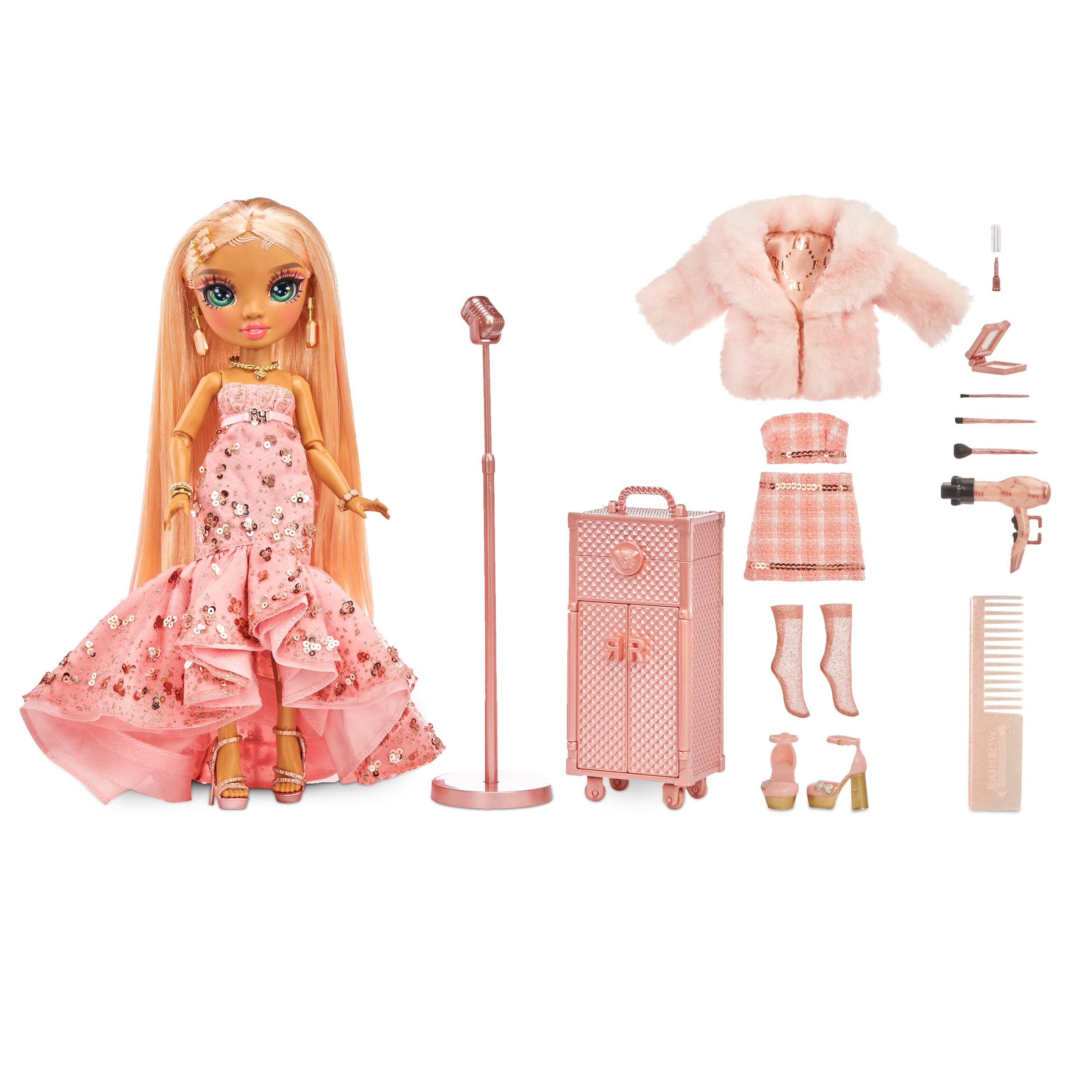 Rainbow High Rainbow Vision Rainbow Divas- Sabrina St. Cloud (Rose-Quartz Pink) Posable Fashion Doll w/ 2 Designer Outfits Mix & Match+Vanity Playset, Great Toy Gifts Kids 6-12 Years Old & Collectors