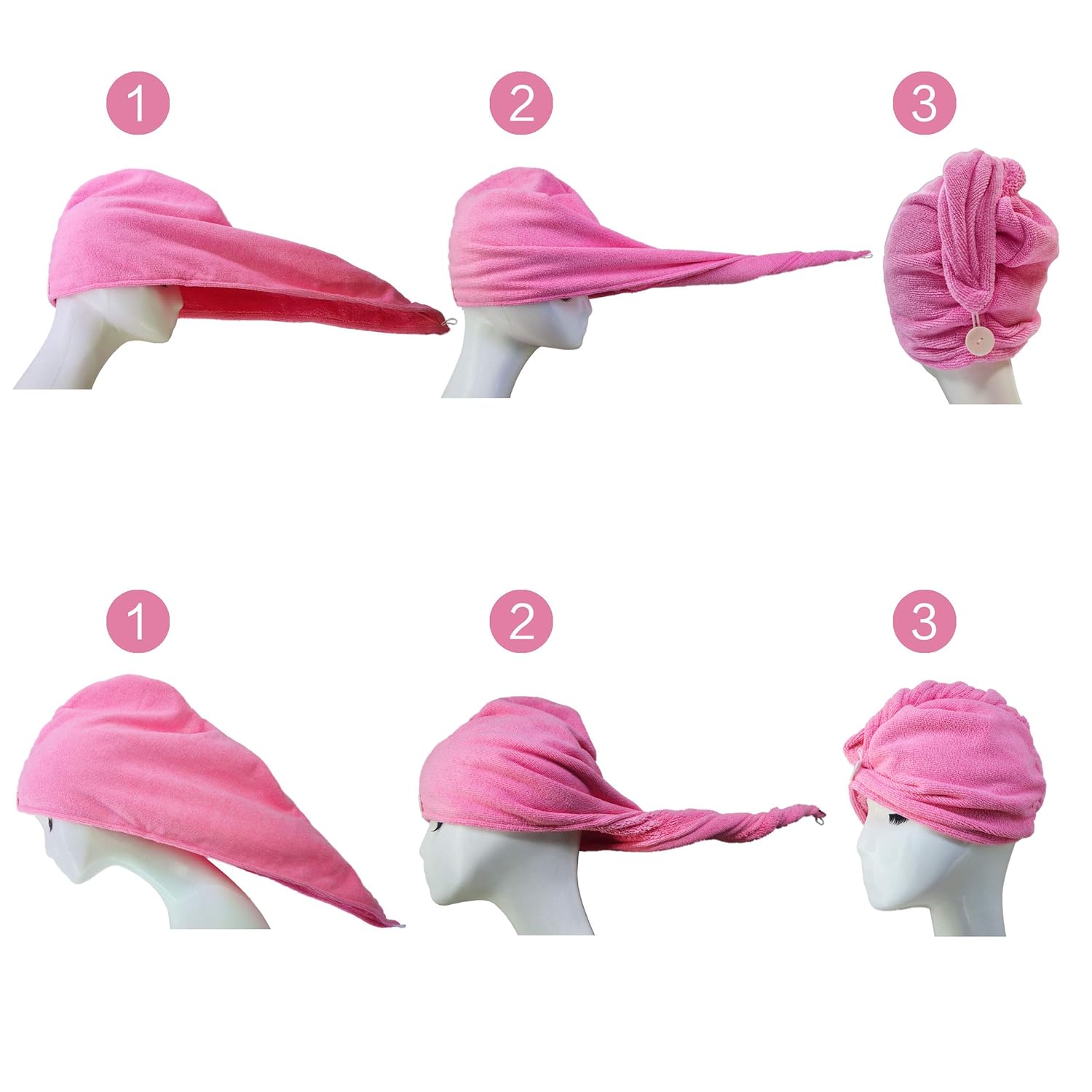 Polyte Microfiber Hair Turban Wrap Drying Towel, 4 Pack (12x28 in, Blue,Pink,Purple,White): Home & Kitchen