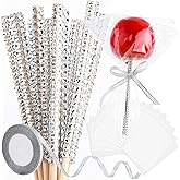 ASTARON 24 Pack Glitter Bling Candy Apple Sticks and Bags, Toffee Apple Kit Including Glitter Ribbon and Chocolate Apple Pack