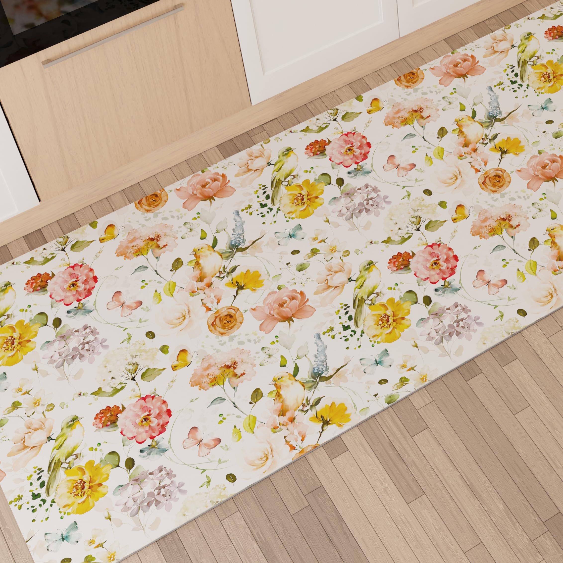 PETTI Artigiani Italiani - Kitchen Rug Runner Kitchen Non-Slip and Washable 52x480 cm Floral Design 06 100% Made in Italy