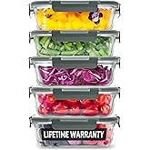 Zulay Kitchen 5 Pack Glass Food Storage Containers with Lids - 36 oz Thick & Durable Glass Meal Prep Containers - Airtight St