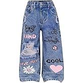 GORGLITTER Girl's Baggy Jeans Denim Ripped High Waisted Butterfly Graphic Print Straight Wide Leg Cargo Joggers Pants