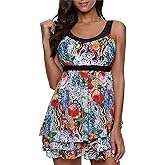 ReachMe Womens Plus Size Swimsuit Two Piece Tankini Bathing Suits with Boy Shorts Tummy Control Modest Swim Dresses