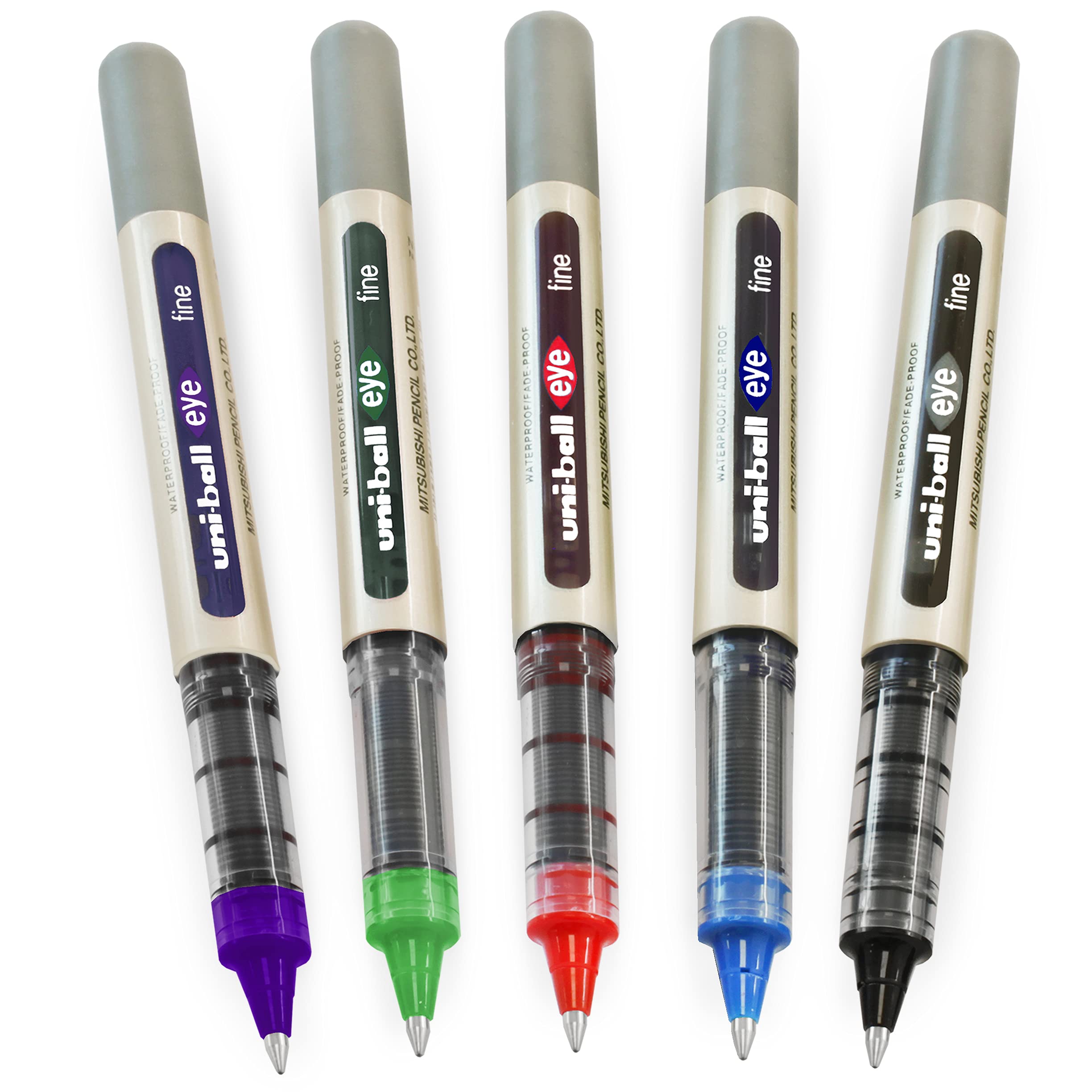 uni-ball EYE - UB-157E Rollerball Pens - 0.7mm Nib - Black, Blue, Red, Green, Violet - Pack of 5