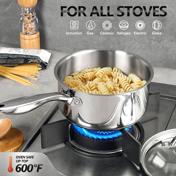 MICHELANGELO SAUCEPAN SET 6PC, 18/10 STAINLESS STEEL SAUCE PAN WITH LID, TRI-PLY BOTTOM SAUCE POT SET, NONSTICK SAUCEPAN, INDUCTION COMPATIBLE, 1QT & 2QT &3QT