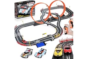 LETAPAPA Boy Toys Gifts for 6 7 8-12 Years Old, Slot Car Race Track Sets with 4 Slot Cars, Battery or Electric Car Track for Boys, Dual Racing Game Lap Counter Circular Overpass Track Gifts for Kids