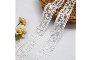 FQTANJU 10 Yards Lace Trim Ribbon, Delicate White Floral Lace Ribbon Mesh Embroidery Applique for Sewing Making DIY Craft Clothing, Gift Wrapping and Bridal Wedding Decorations (White)