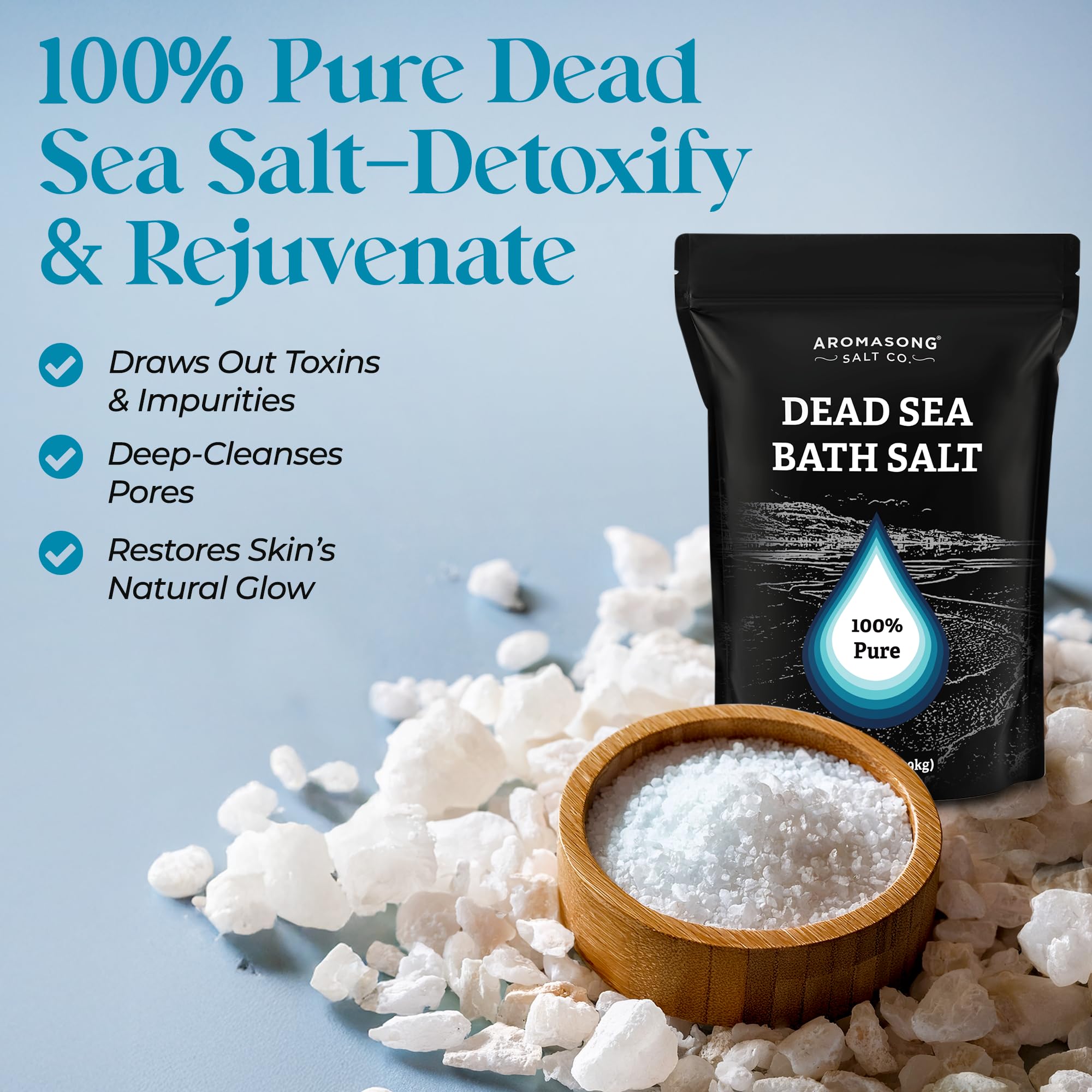 Aromasong Dead Sea Salt Bath Soak 14 OZ Pack – 100% Natural Dead Sea Salts for Soaking, Relaxation, and Detoxification of Skin, Dead Sea Salts for Bath to Rejuvenate and Refresh- Resealable Pack