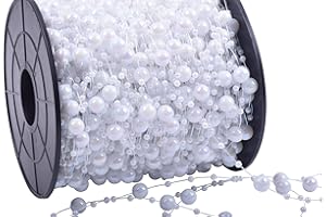KAOYOO 200 Feet Artificial Pearls String Beads Chain Garland Pearl Beaded Trim(White AB)