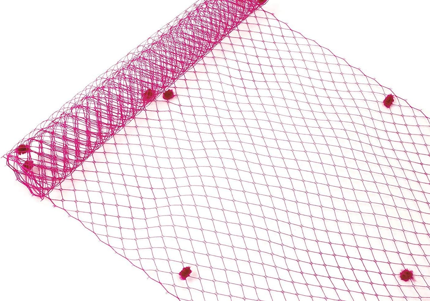 Russian Birdcage Veil Millinery Netting 10" Wide - Hot Pink Dot - Sold by The Yard