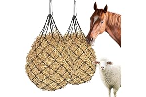 HAYSRMAN 2PCS Hay Nets for Horses,2.36"x2.36" Holes 40”Horse Hay Feeder Net for Slower Feeding,Strong Load-Bearing Hay Bag Hanging for Horse Stable Trailer (Black)