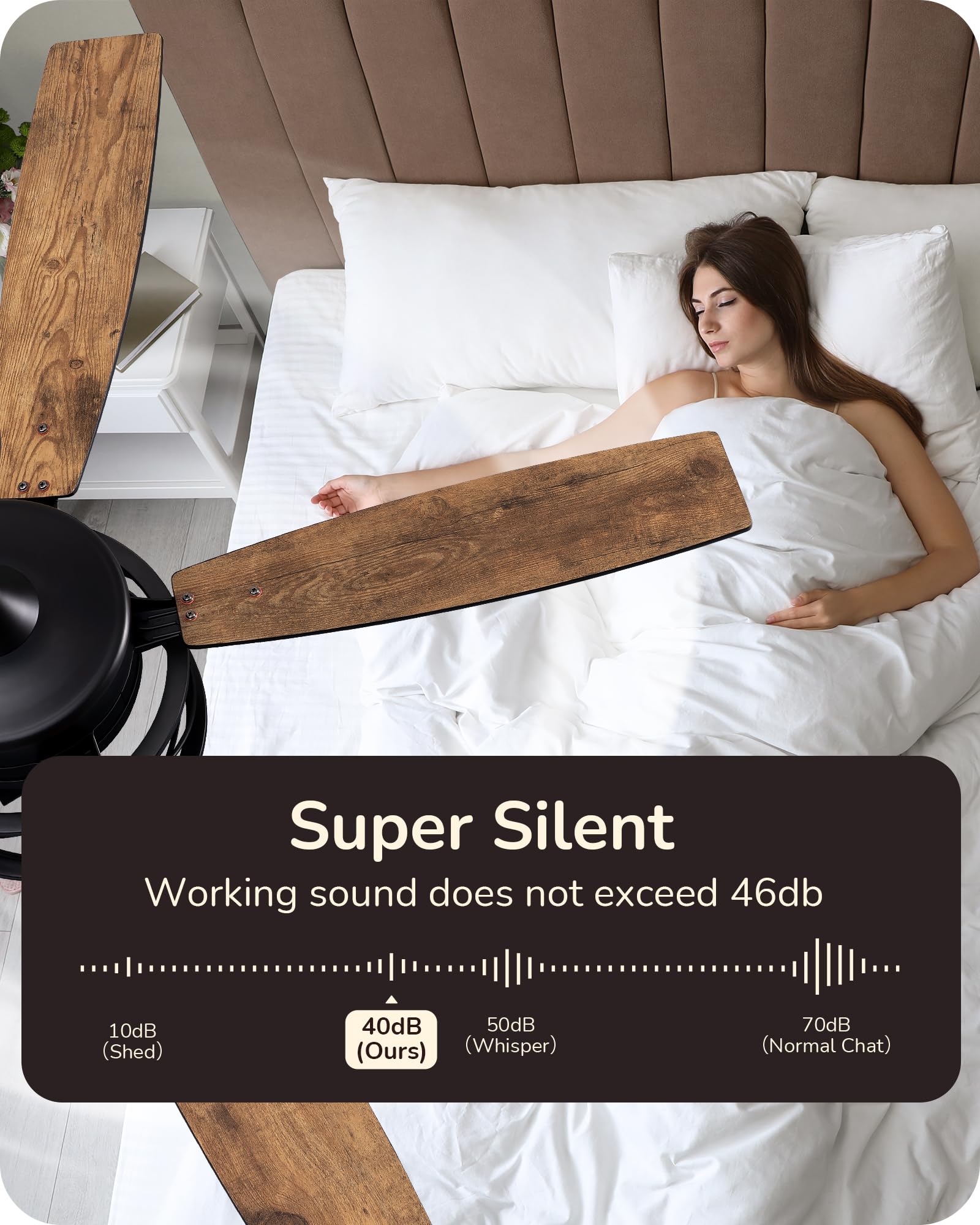 EDISHINE 52 Inch Farmhouse Ceiling Fans with Lights, Remote Control, 5 Wooden Blades, Dimmable, Timer, 6 Speeds Reversible DC Motor, Rustic Lighting & Ceiling Fan for Bedroom Living Room, UL Listed