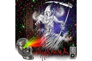 FABILERI Halloween Projection Light with Timer 5 Red and Green Light Modes and Scary Music 3D Grim Reaper Projection Decorative Light for Outdoor, Indoor Walls, Floors, Roofs and Halloween Decoration Party