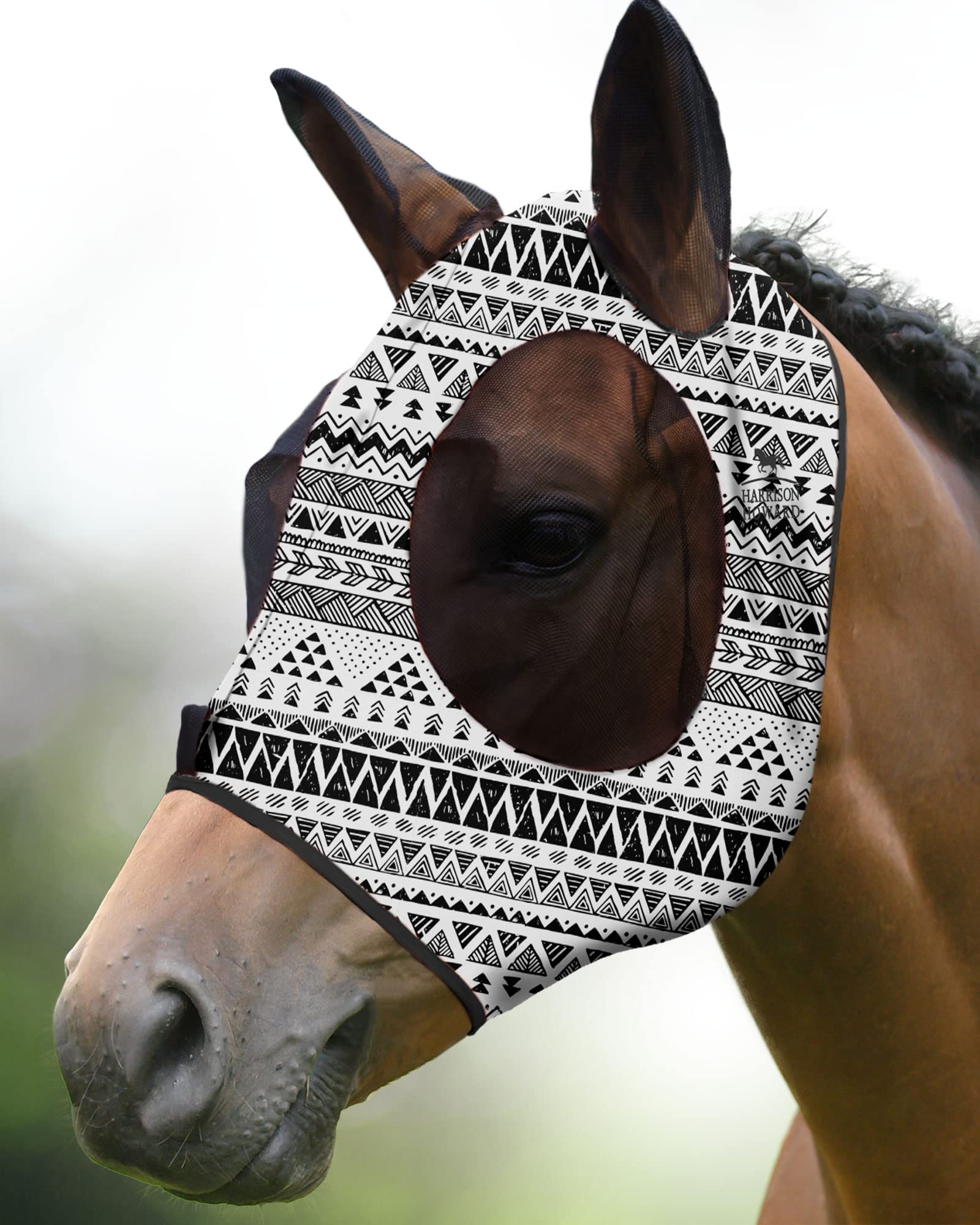 Harrison Howard Super Comfort Stretchy Fly Mask Large Eye Space with UV Protection Soft on Skin with Breathability Doodle Aztec