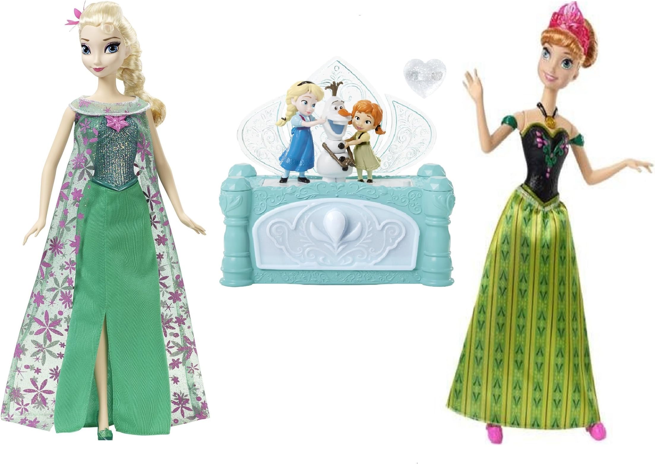 Disney Frozen Fever Singing Elsa Doll , Disney Frozen Singing Anna Doll For The First Time In Forever ,and Disney Frozen "Do You Want to Build a Snowman "Jewelry Box Toy Bundle