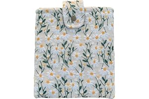 BIRDIEQPLUSTWO Embroidered Daisy Paperback Book Sleeve 8.5x10 - Padded Book Sleeve Protector & E Reader Sleeve with Metal Flap Closure (White Beige)