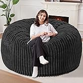 Homguava 6 FT Bean Bag Chair,6' Big Bean Bag,Giant Bean Bag Chairs for Adults with Memory Foam Filled,Comfy Large Beanbag Chairs Soft Bean Bag Sofa with Dutch Corded Plush Cover-Black