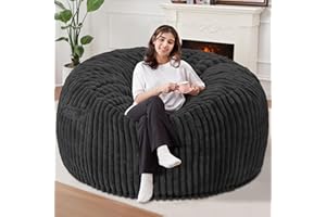 Homguava 6 FT Bean Bag Chair,6' Big Bean Bag,Giant Bean Bag Chairs for Adults with Memory Foam Filled,Comfy Large Beanbag Chairs Soft Bean Bag Sofa with Dutch Corded Plush Cover-Black