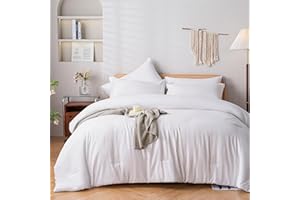 JANZAA 7pc Comforter Set Full Size Comforter White Bed in a Bag Full Comforter Set with Microfiber Sheets Pillow Cases Pillow Shams Fitted Sheet Flat Sheet Farmhouse Soft Bed Bedding Set