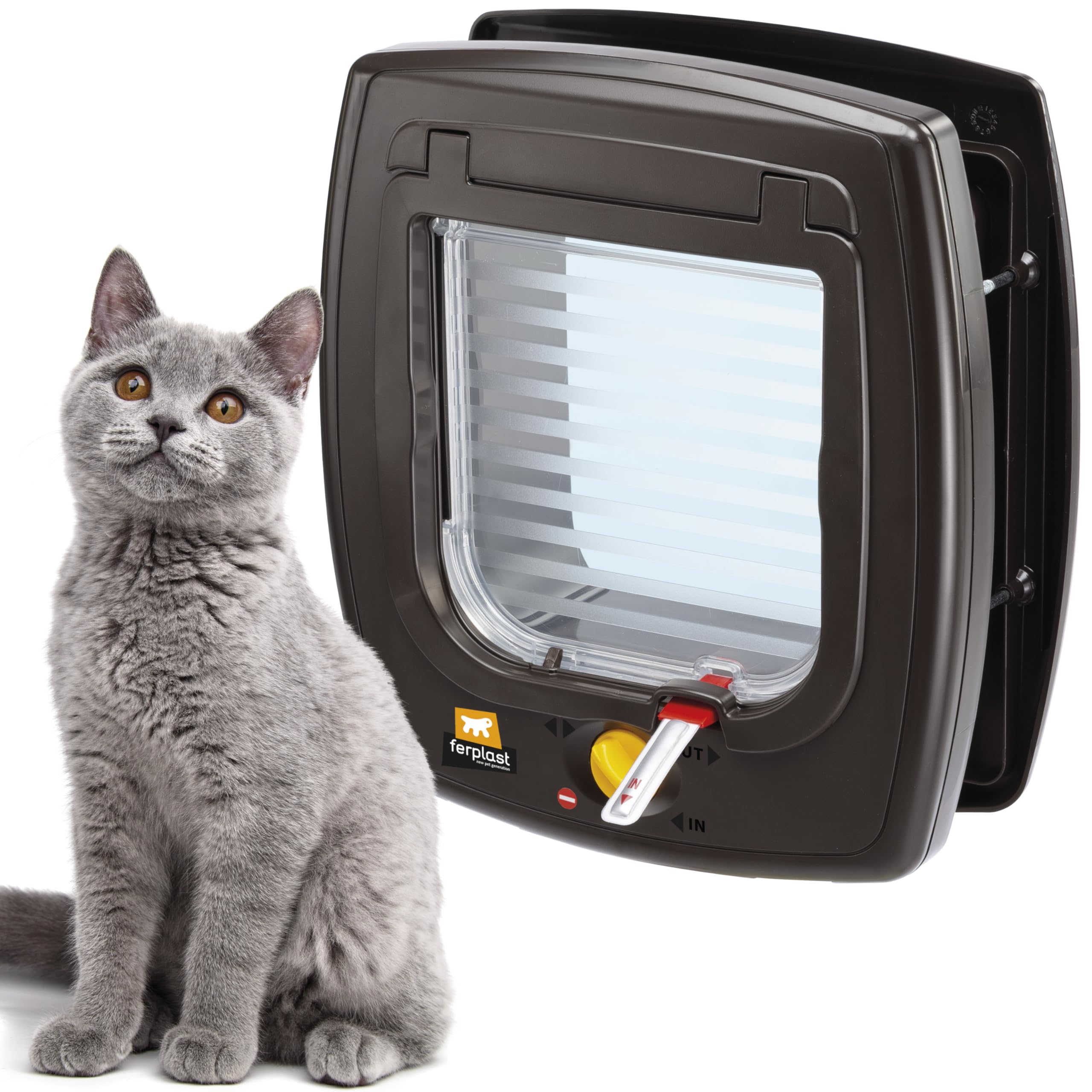 Ferplast Magnetic Cat Flap, Cat Collar with Magnetic Tag Included, 4-way Controllable Entry and Exit, Protection against Air Draughts, Universal Installation, SWING 7 Small Size, Cat Door, Brown — image 1
