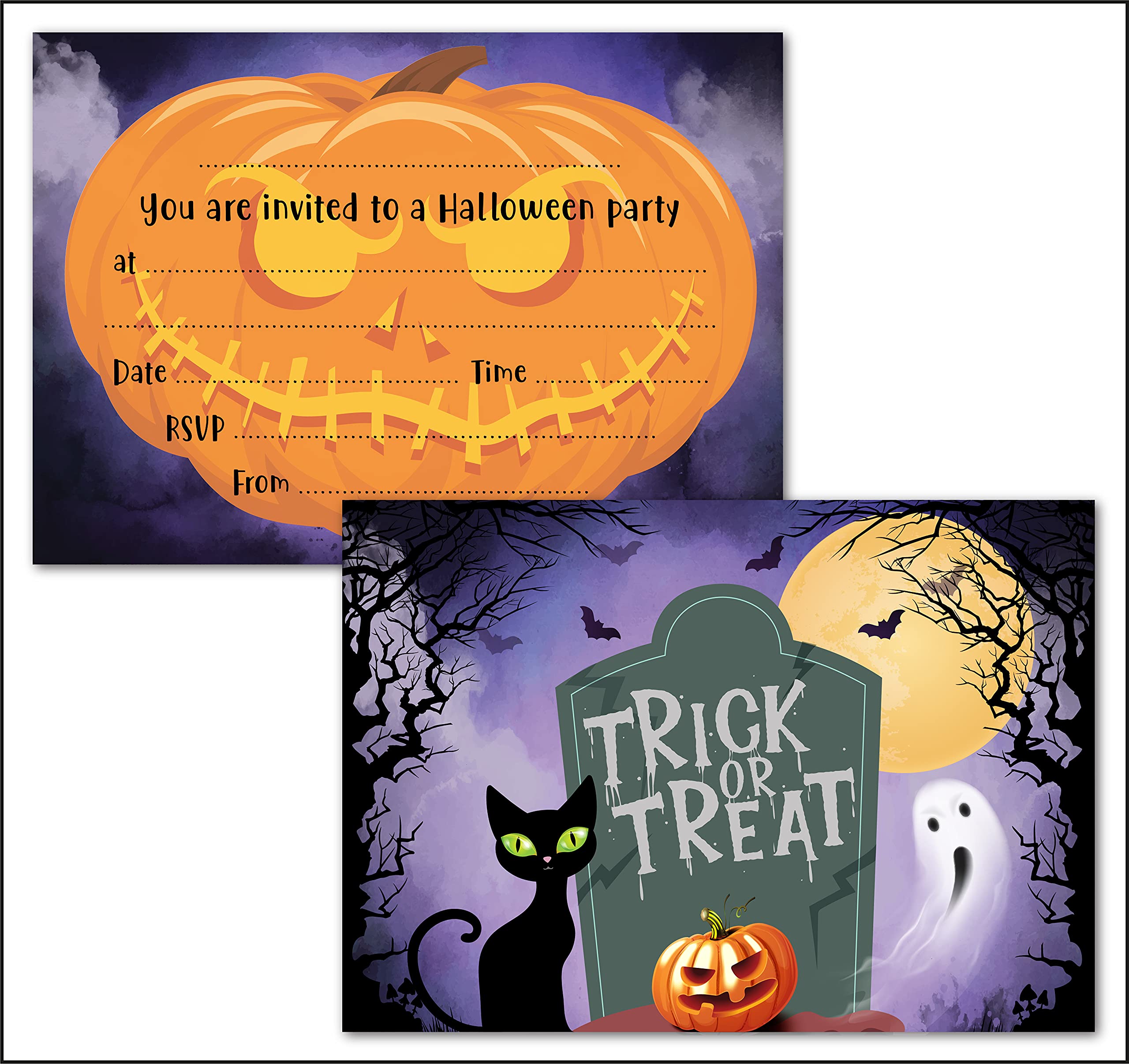 PartiKraft (20 Pack) Halloween Spooky Party Invitations with Trick or Treat Stickers & Orange Envelopes
