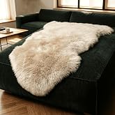AOGELAN Genuine Sheepskin Rug with Little Patches Single Pelt/Cream Brown | Natural Fluffy Fuzzy Sheepskin Fur Area Rug,Chair