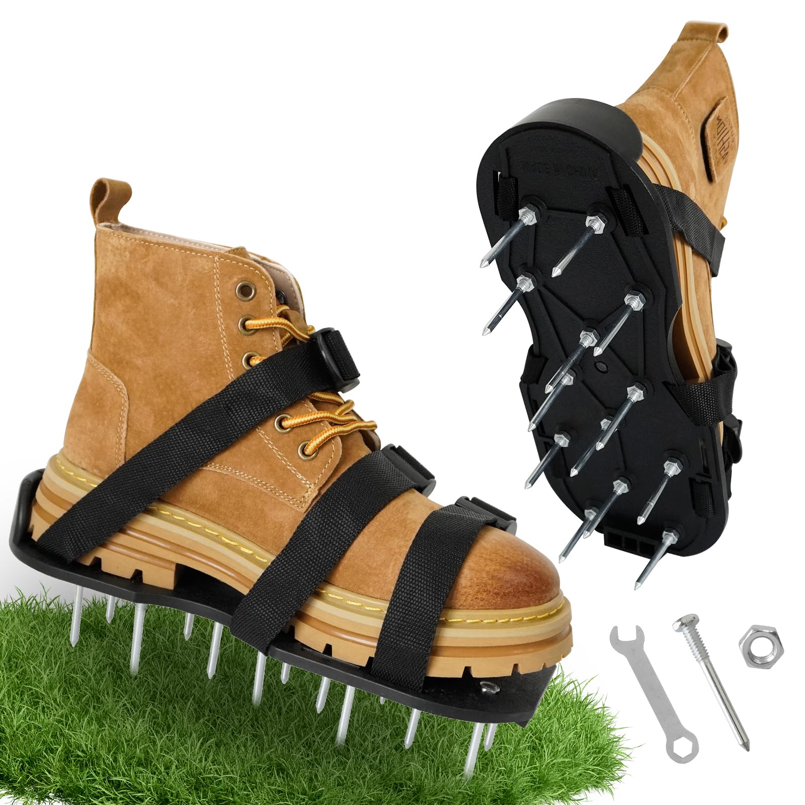 ZephyrCraft Lawn Aerator Shoes, Soil Grass Aeration Shoes with Heavy Duty Spiked Sandals and Adjustable Straps for Yard Patio Lawn Garden, Black