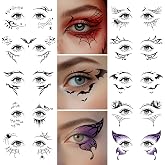 Halloween Eye Shadow Temporary Tattoos Adults, Eyeshadow Makeup Kit Black | Halloween Decorations, Eyeliner Tattoo Stickers, Face eye Makeup Set, Web Bat Witch Accessories, Party favors