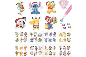 CUPMOD 48Pcs Christmas 5D Diamond Painting Stickers Kits for Kids,Arts and Crafts for Kids Girls Ages 4-8-12,Cartoon Easy DIY Diamond Painting Gem Art for Kids Diamond Mosaic Sticker