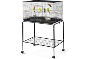 Yaheetech 47-inch Rolling Breeding Flight Bird Cages for Parakeets Budgies Finches Cockatiels Conures Lovebirds Canaries Parrots w/Detachable Stand, Black