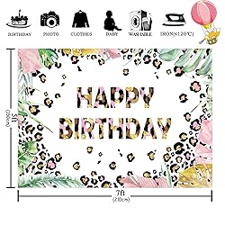 Homewelle Leopard Happy Birthday Backdrop 7Wx5H