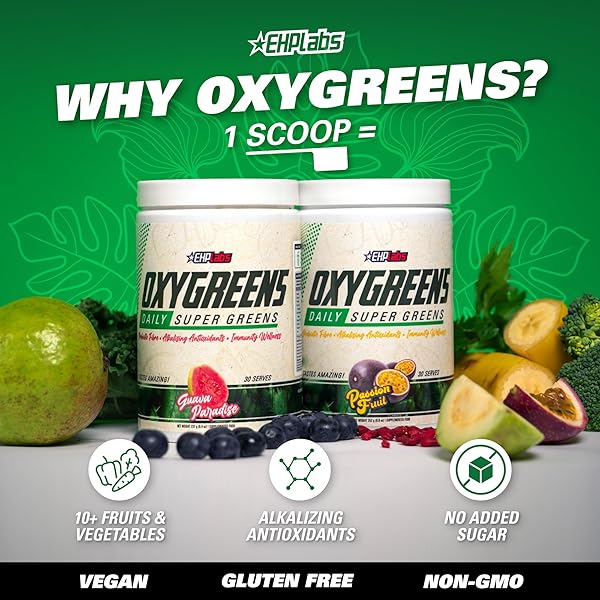 EHP LABS OXYGREENS SUPER GREENS POWDER – SPIRULINA & CHLORELLA SUPERFOOD, GREEN JUICE POWDER & GREENS SUPPLEMENTS WITH PREBIOTIC FIBRE, ANTIOXIDANTS & IMMUNITY SUPPORT, 30 SERVES (PINEAPPLE)