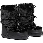 JIANCHIBUXIE Faux Fur Snow Boots for Women,Furry Fuzzy Fluffy Womens Boots Lace-up Winter Warm Fur Lined Mid-Calf Non-Slip Ski Boots