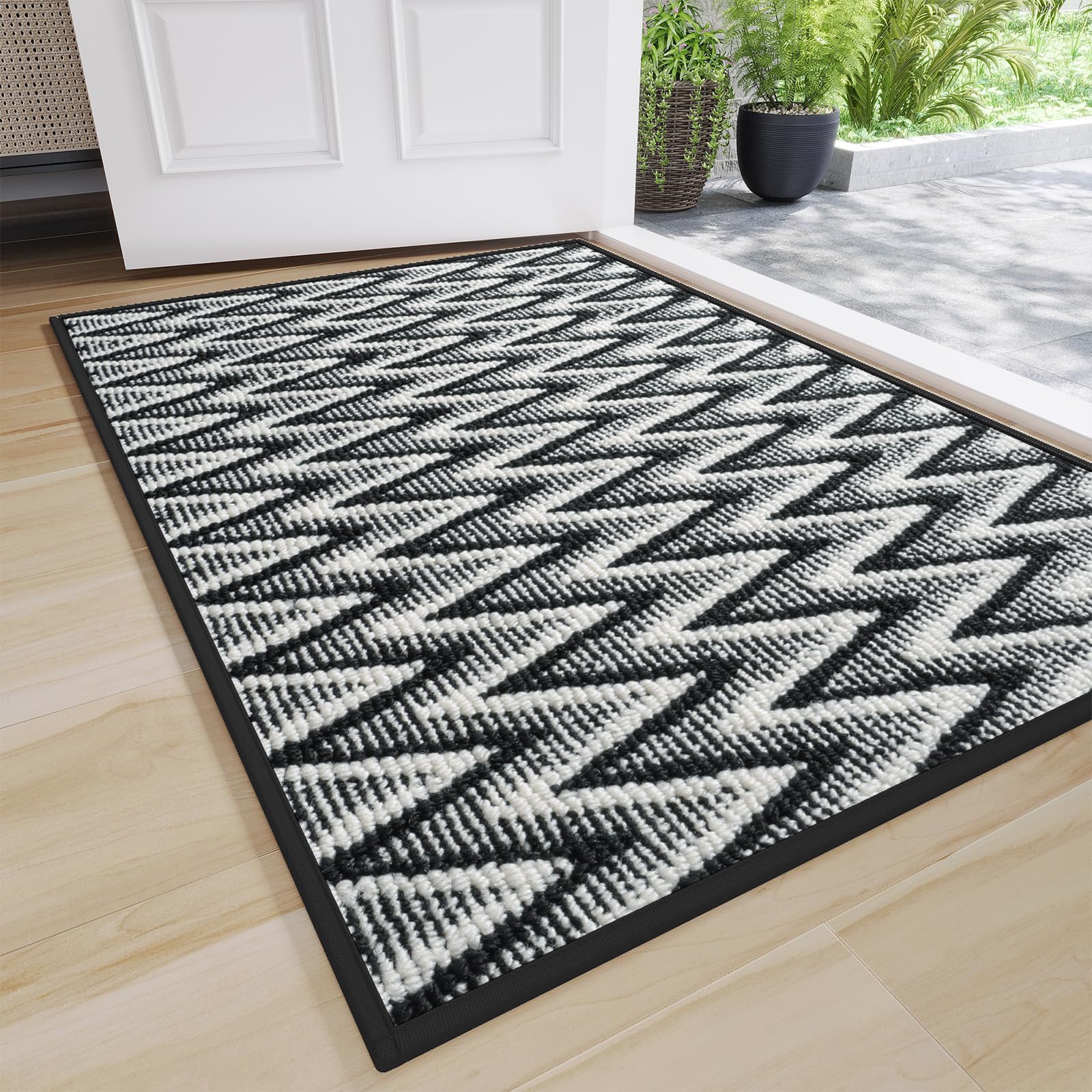 Indoor Door Mat 31x47, Dirt Resistant & Absorbent Doormat for Entryway Inside, Non-Slip Rubber Backing Front Door Mat Indoor Entrance, Low-Profile, Washable, Black Image