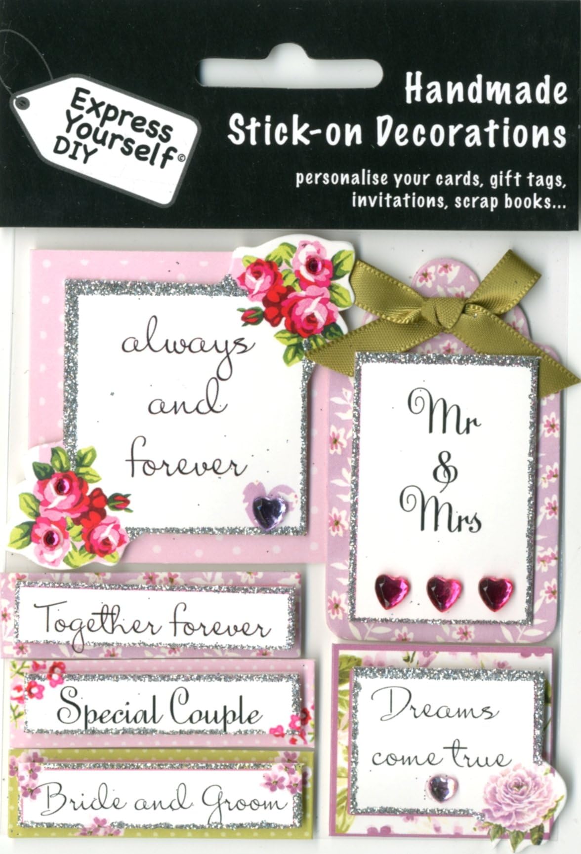 Express Yourself DIY, self adhesive, Wedding Captions Topper - Ideal for Card Making, Scrapbooking, Papercrafts, Childrens Crafts etc