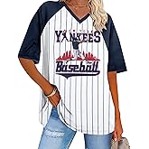 Baseball Graphic Shirts for Women Baseball Fan T-Shirts Baseballs Team Tee Game Day Outfits Casual Tops