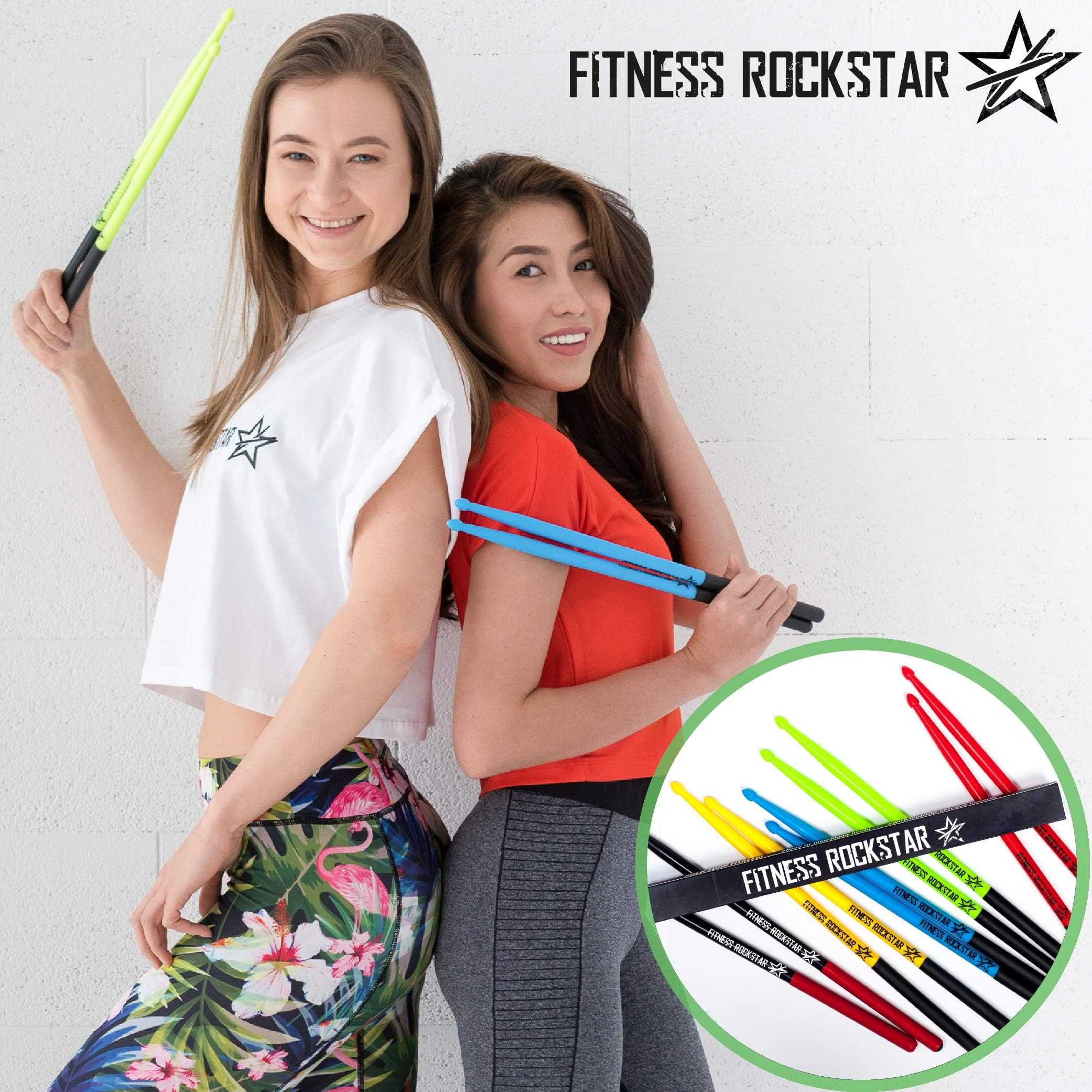 High-Grade Plastic FITNESS ROCKSTAR Drumsticks for Fitness, Aerobic Classes, Workouts and Exercises • ANTI-SLIP Handles • Blue Pair