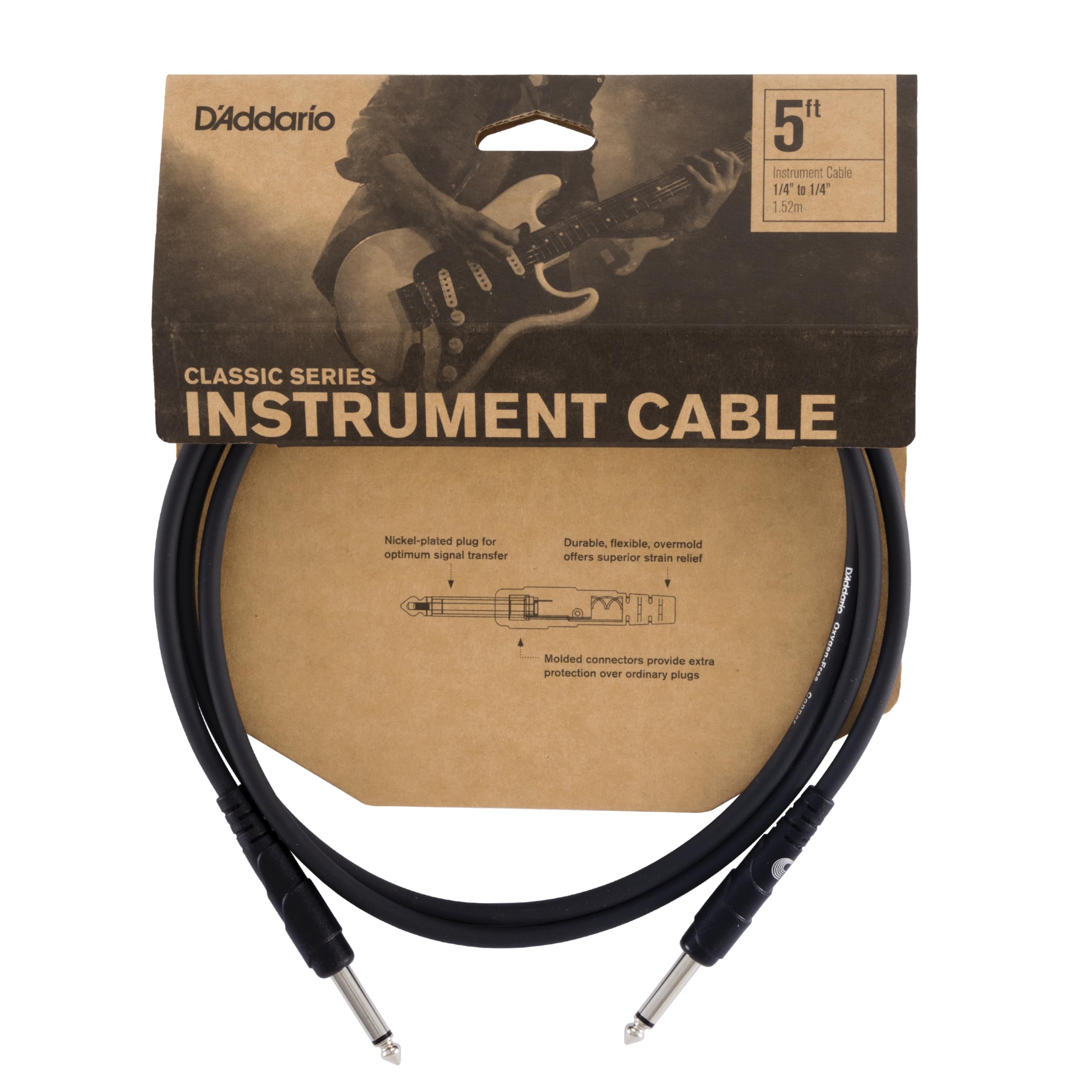 Planet Waves D'Addario Guitar Cable - Guitar Lead - 1/4 Inch Male to 1/4 Inch Male Evans - Classic Series - 5 Feet/1.52 Meters - Straight Ends - 1 Pack