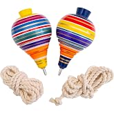 Spinning Top Trompo &ndash; 2 -Pack Wood Carved Spinning Tops &ndash; Sturdy Steel Point for Enhanced Stability &ndash; Authentic Spinning Tops &ndash; trompos de Mexico de Madera