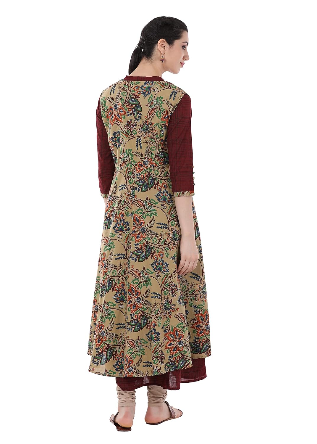 gulmohar jaipur women's layer cotton kurti (maroon)
