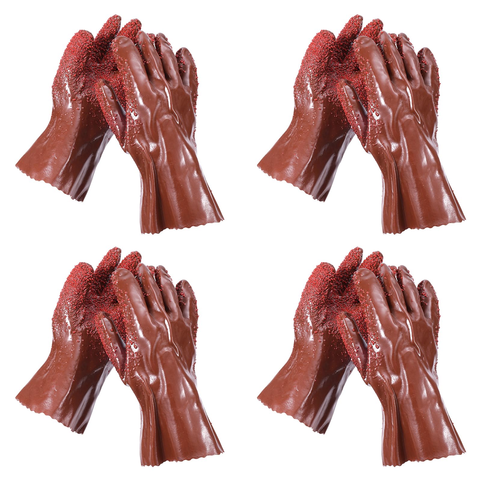 XIHIRCD 4 Pairs Sewer Gloves, Anti-Slip PVC Plumbing Gloves Abrasion Resistant Snake Gloves Waterproof Drain Cleaning Gloves for Women Men Plumber Accessories (Brown)