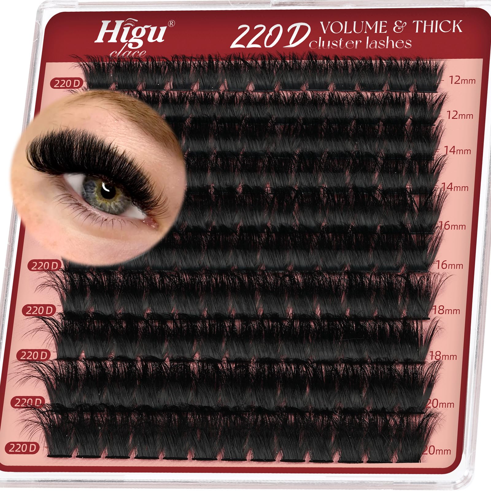 Cluster-Lashes 220D Individual-Eyelashes, Higu clace 12-20mm Thick Eyelash-Clusters D Curl, DIY Lash Extensions at Home (220D 12-20) — image 1