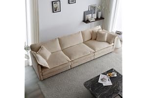 KIVENJAJA Chenille Modular Sectional Couch, Modern 3 Seater Comfy Cloud Sofa with 5 Pillows for Living Room Bedroom Office Apartment, 111.5”W, Light Camel