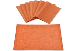 Rinpon Cloth Placemats Set of 8, Linen Type Fabric Placemats Machine Washable Placemats Heat Resistant Placemats Wrinkle Free Thick Polyester Kitchen Place Mats for Dining Table (Orange)