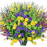 TEMCHY 12 Bundles Artificial Flowers Lifelike No Fade UV Resistant Fake Plastic Flowers Faux Plants for Hanging Planters Outs