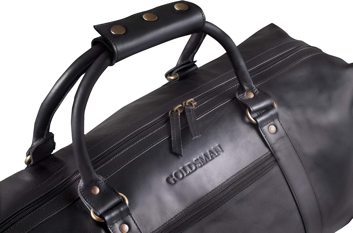 Goldsman Weekender Full Grain Leather Travel Bag Black Brown for Weekend Trips as Hand Luggage - Image 5